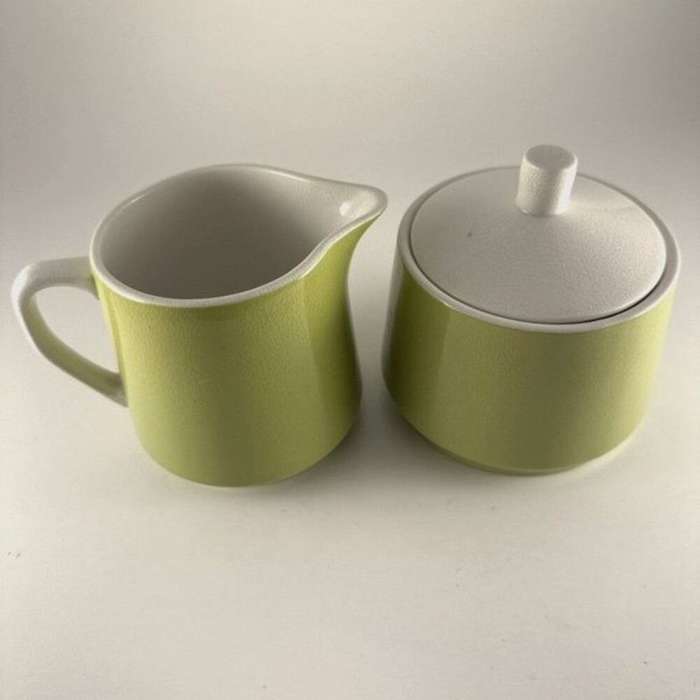 Vintage Bimini Ironstone cream and sugar set 60s avocado green Made in Japan